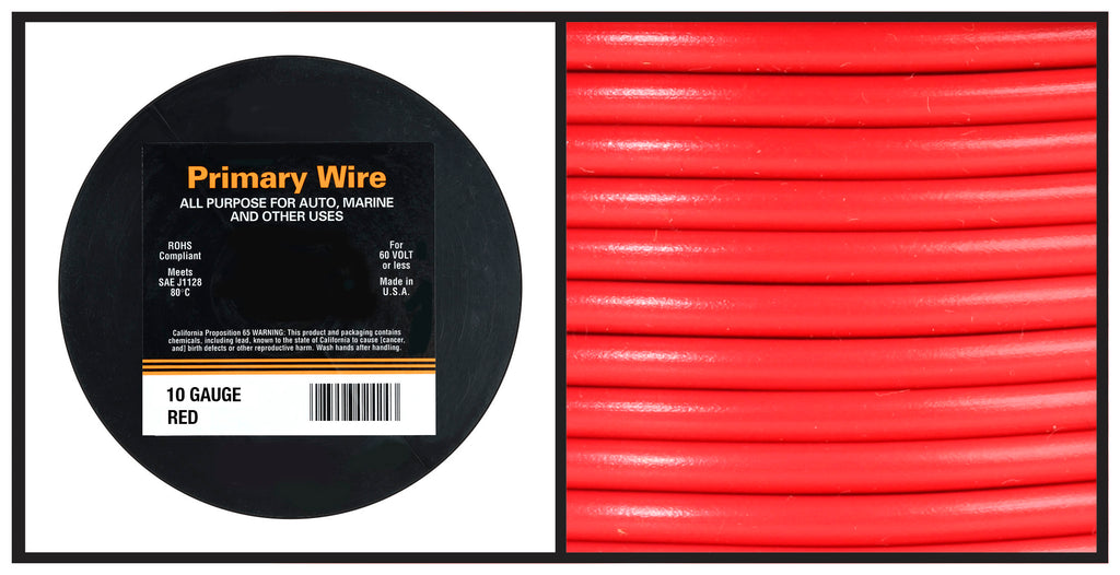 10 Gauge Primary AWG Wire 25' FT Each Red & Black Stranded Copper - Made In  USA
